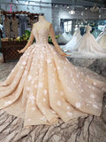 Princess Long Sleeves Ball Gown Wedding Dresses, Puffy Wedding Gown with Beads KPW0336