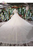 Off White High Neck Ball Gown Wedding Dresses, Open Back Beaded Bridal Dresses KPW0337