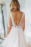 Blush Pink Lace Wedding Dresses Multi-Layered Wedding Gowns with Ribbon KPW0340