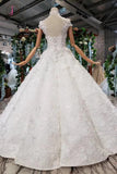 Gorgeous High Neck Ball Gown Lace Wedding Dress, Long Big Wedding Gown with Sequins KPW0346