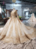 Gorgeous Long Sleeves Palace Wedding Dress, Lace Wedding Dress with Applique&Beads KPW0347