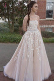 Princess A-line Strapless Tulle Long Prom Dress with Lace Appliques Wedding Dress KPW0349