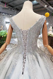 Ball Gown Deep V Neck Sleeveless Tulle Wedding Dress with Beading, Prom Dresses KPW0351