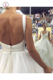 Puffy Straps Long Beach Wedding Dresses, Unique Cascading Ruffles Bridal Dresses KPW0356