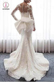 Gorgeous Lace Wedding Dress with Long Sleeves, Bowknot Mermaid Bridal Dresses KPW0359