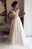 A-Line Scalloped-Edge Lace Wedding Dress with Sheer Back, Ivory Tulle Bridal Dress KPW0360