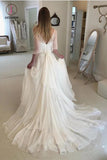 Simple Elegant Chiffon Beach Wedding Dresses with Wrap Sleeves, Unique Bridal Dress KPW0363