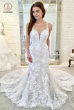 Gorgeous Straps Mermaid Train Lace Wedding Dresses, Lace Bridal Dresses KPW0364