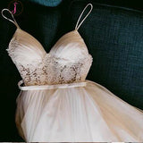 Charming Lace Ruffles Tulle Puffy Spaghetti Strap Wedding Dresses, Beach Wedding Dress KPW0367