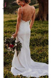 Vintage Lace Top Spaghetti Strap Backless Long Wedding Dresses, Cheap Bridal Dresses KPW0368
