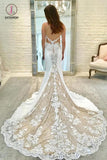 Ivory Satin Gorgeous Lace Spaghetti Strap Vintage Mermaid Wedding Dresses KPW0369
