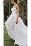 High Low Sweetheart Beach Wedding Dresses, Boho Wedding Dress with Bow KPW0374