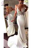 Sexy Spaghetti Straps Mermaid Wedding Dresses, Long Beach Wedding Dress with Lace KPW0381