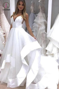 White Sapghetti Straps Beach Wedding Dress, Sexy Simple Boho Wedding Gowns KPW0382