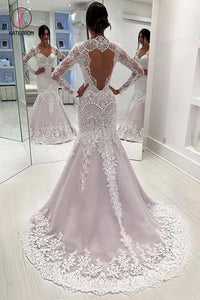 Vintage Long Sleeves Mermaid Wedding Dresses, Long Open Back Bridal Dr kateprom Vintage Long Sleeves Mermaid Wedding Dresses, Long Open Back Bridal Dr kateprom