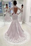 Vintage Long Sleeves Mermaid Wedding Dresses, Long Open Back Bridal Dresses KPW0386