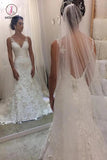 Ivory V Neck Sheath Sleeveless Backless Charming Lace Wedding Dresses KPW0387
