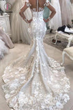 Stunning Long Sleeves Appliqued Mermaid Wedding Dress with Long Train KPW0389