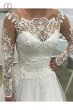 Puffy Wedding Dress with Long Sleeves, Gorgeous Tulle Bridal Dress with Beads KPW0390