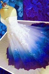 Ombre Prom Dress Sweetheart, Ball Gown Lace Applique Long Wedding Dresses KPW0391