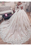 Ball Gown Off the Shoulder Wedding Dress with Lace Appliques, Gorgeous Bridal Dress KPW0392