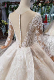 Princess Long Sleeves Sheer Neck Ball Gown Lace Wedding Dresses, Long Bridal Dress KPW0398