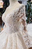 Princess Long Sleeves Sheer Neck Ball Gown Lace Wedding Dresses, Long Bridal Dress KPW0398