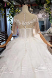 Ball Gown Half Sleeves Lace Bridal Dress with Sequins, Sheer Neck Long Wedding Dress KPW0401