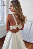 Charming Straps Bow Sleeveless A-Line Bridal Dresses, Simple Bow Back Wedding Dresses KPW0403