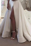 Strapless Bodice Corset Leg Slit Satin Wedding Dresses, Backless Long Bridal Dresses KPW0404