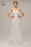 Chic Ivory Lace Mermaid Beach Wedding Dresses Sweetheart Rustic Boho Bridal Dresses KPW0417