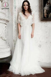 Boho Wedding Dresses Floor Length V Neck Long Rustic Wedding Gown, Bridal Dress KPW0420