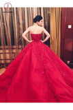 Ball Gown Red Sweetheart Tulle Prom Dresses with Appliques, Puffy Quinceanera Dress KPW0427