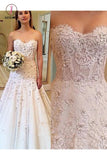 Elegant Sweetheart Wedding Dress with Lace Appliques, Strapless Bridal Dresses KPW0430