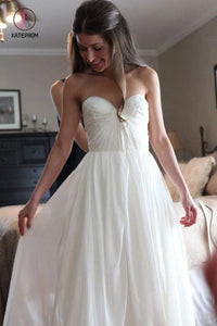 Floor Length Sweetheart Chiffon Boho Wedding Dress, Long Beach Wedding Gown KPW0432