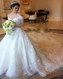 Gorgeous Off the Shoulder Puffy Lace Wedding Dress, Princess Lace Bridal Dress KPW0434