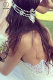 Boho Sweetheart Lace Appliques A Line Ivory Wedding Dress, Beach Wedding Dress KPW0435