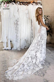 Spaghetti Straps Backless Lace Wedding Dresses, Lace Boho Wedding Dress KPW0437