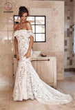 Charming Off the Shoulder Lace Bridal Dress, Boho Wedding Dress, Beach Wedding Dress KPW0439