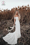 Mermaid Off the Shoulder Lace Beach Wedding Dress, Long Rustic Wedding Dresses KPW0445