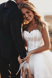 Long Sweetheart Tulle Boho Wedding Dress with Lace, Court Train Rustic Wedding Gown KPW0447