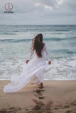 Ivory Long Sleeve Rustic Bridal Dresses Backless Sheath Beach Wedding Dress KPW0451