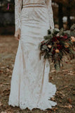 Vintage Long Sleeves Lace Wedding Dresses Backless Rustic Lace Wedding Dresses KPW0452