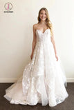 A-line Sweetheart Lace Appliqued Wedding Dresses Court Train Wedding Dress KPW0455