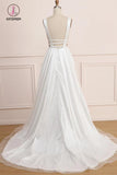 Deep V Neck Sleeveless Bridal Dress, Backless Long A Line Wedding Dresses KPW0460