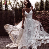 Straps Long Lace Wedding Dresses, Charming Lace Beach Wedding Dresses KPW0461