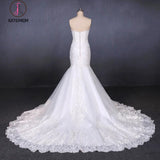Mermaid Sweetheart Long Lace Bridal Dresses, Strapless Mermaid Lace Wedding Dress KPW0465