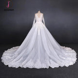Gorgeous Long Sleeves Long Wedding Dresses, V Neck Long Bridal Dresses KPW0468