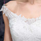 A Line Off the Shoulder Tulle Wedding Dress with Lace Appliques, Long Bridal Dresses KPW0472