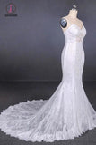 Spaghetti Straps Mermaid Bridal Dress with Appliques, Lace Beach Wedding Dresses KPW0474